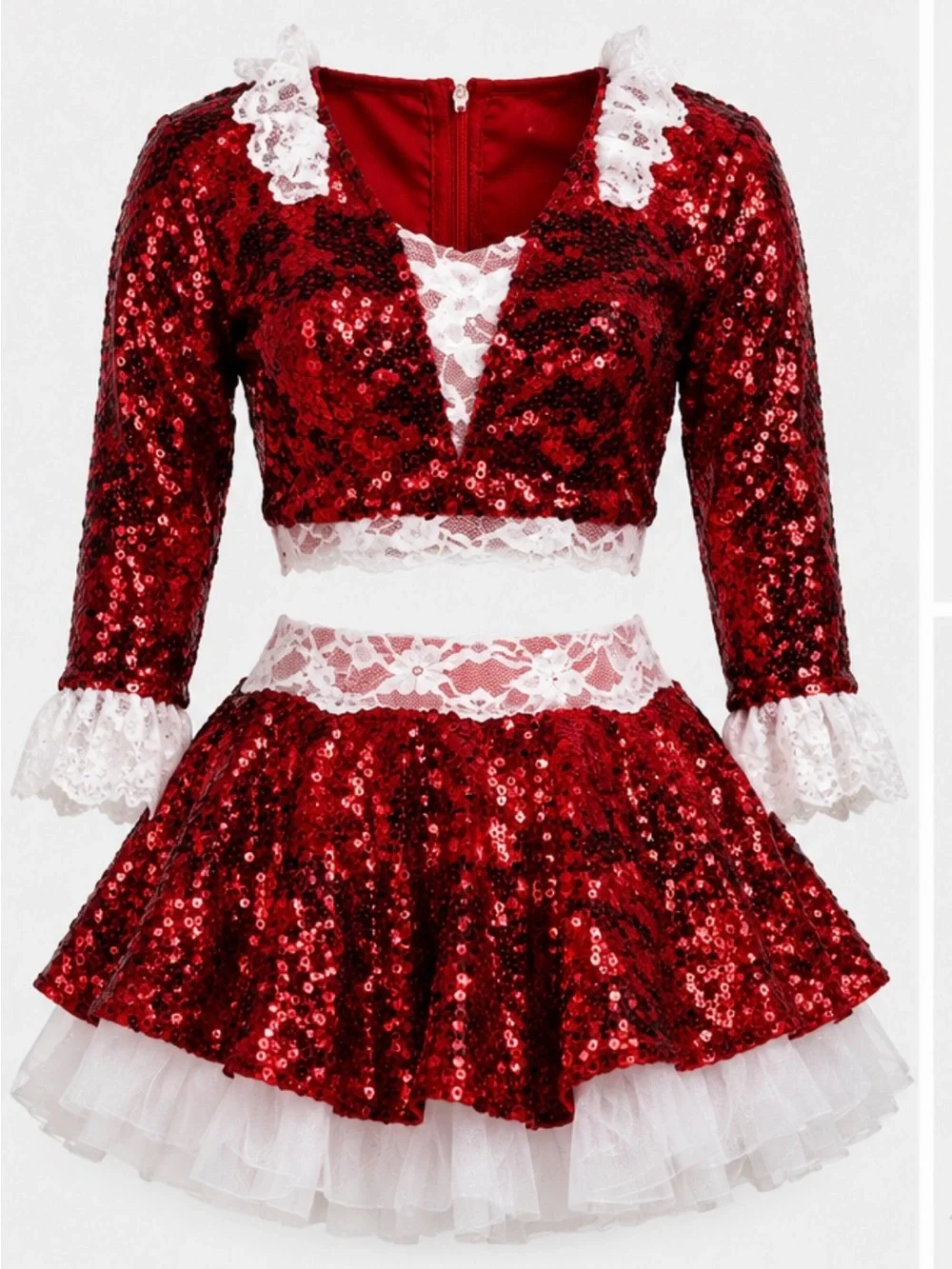 3 Red Sequin Competition Stage Dance Costume Bundle CXL/AXS